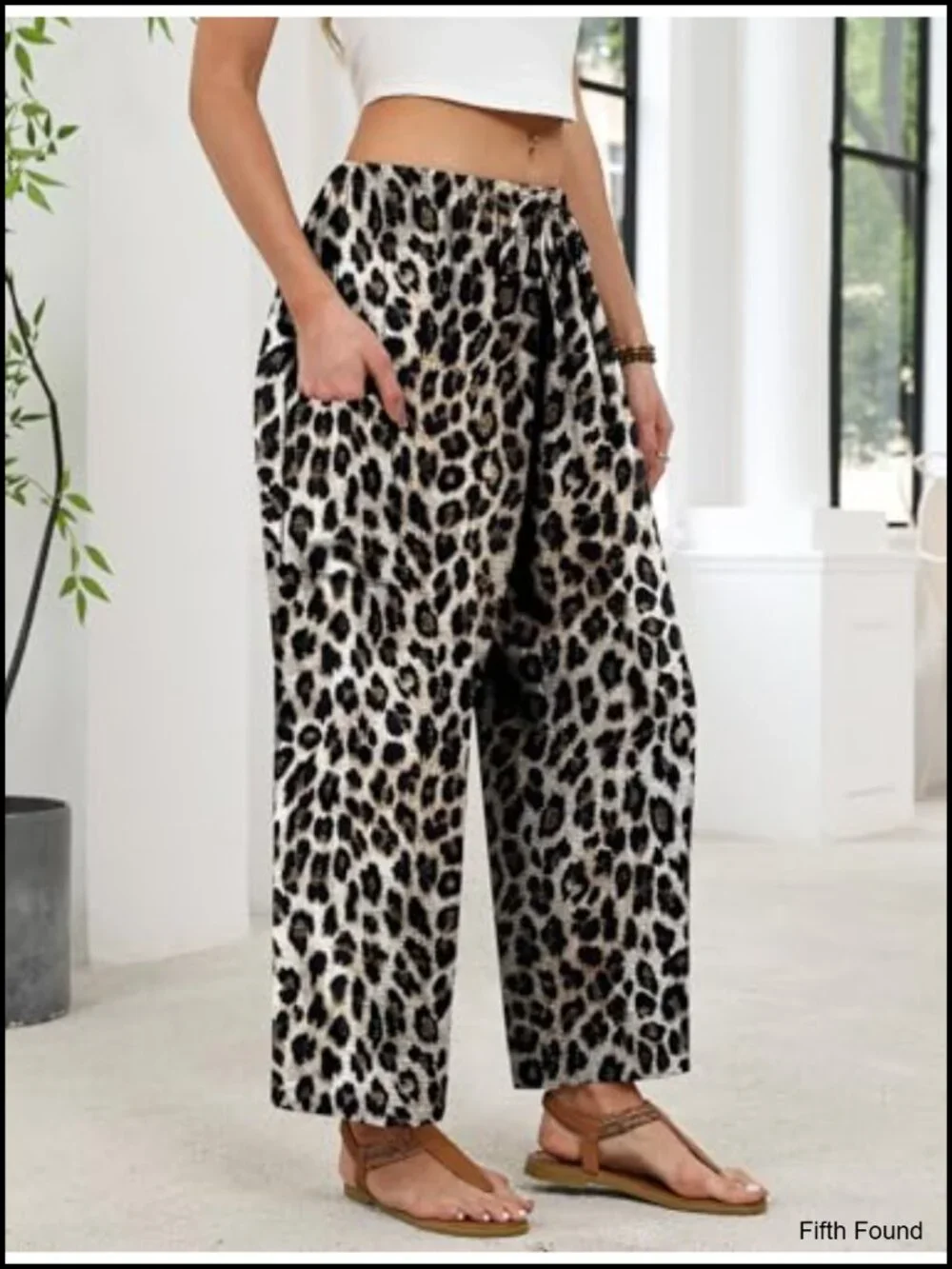 Wide Leg Palazzo Pants with Pockets Elastic Waist Trousers Summer Beach Outfits